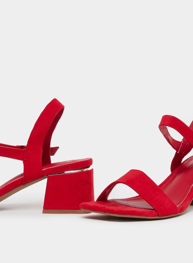 Styli Red Suede Block Heel Sandals - Image 3